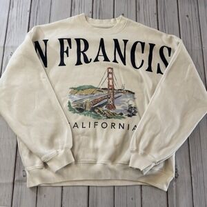 Abercrombie & Fitch Sunday Crewneck Sweater Size Large San Francisco AOP Soft
